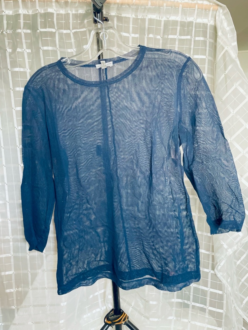 Morgane Le Fay Sheer Navy Mesh Long-Sleeve Top